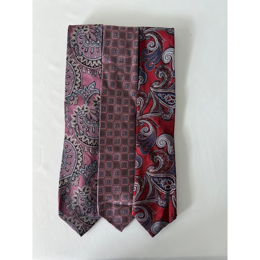 Nordstrom Men's‎ Shop 100% Silk Tie Bundle Set of 3 Paisley Geometric Red Pink